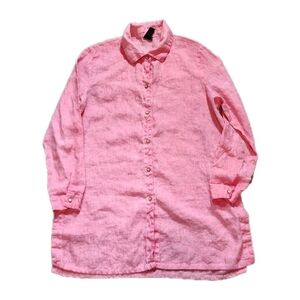 Womens Resortwear Linen Button Down Shirt M Pink Lightweight Euro Summer